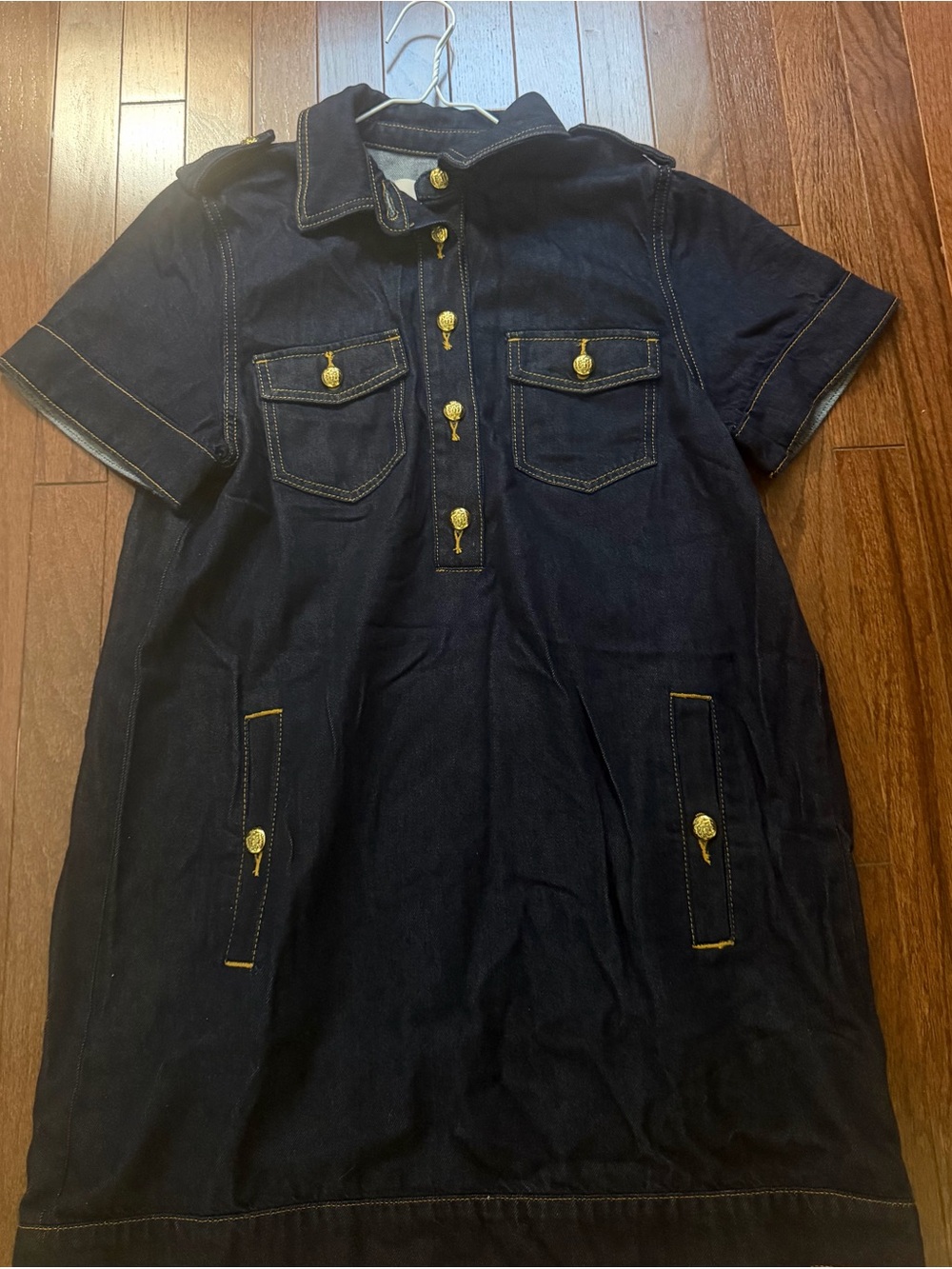 Loft Short-Sleeve Denim Dress with Gold Buttons